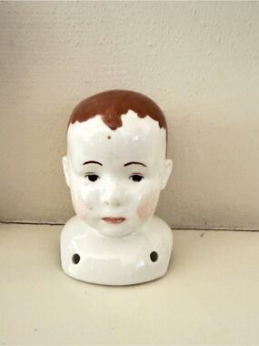 Vintage Porcelain Doll Head - White with Brown Hair